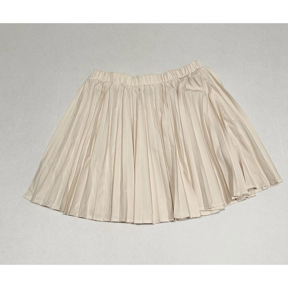 Shein Womens Pleated Midi Skirt Pull On Elastic Waistband Stretch Cream Large